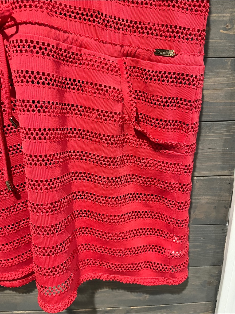 Calvin Klein Coral-pink V-Neck swimsuit coverup with Drawstring L - Picture 3 of 4
